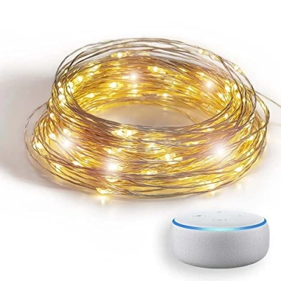 Imagen de Guirled Guirnalda de luces wifi mini LED USB Control voz Casa conectada Amazon Alexa &amp; Google Assistant Adaptador corriente doble 2A incluido 100 10 metros Filamento Silver