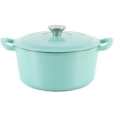 Imagen de Lätt Home Cocotte Hierro Fundido Esmaltado Verde Menta. Redonda 23x11 CM 4 L. Olla Elegante, Resistente, Especial para Inducción y Apta todos tipo de Cocina