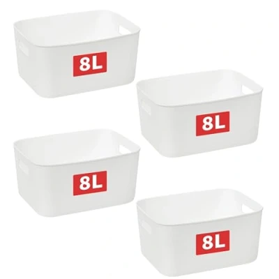 Imagen de Cetomo 8L * 4 Cesta de almacenamiento, contenedores organizadores domésticos con asas para cocina, oficina, encimeras, armarios, dormitorios y baños