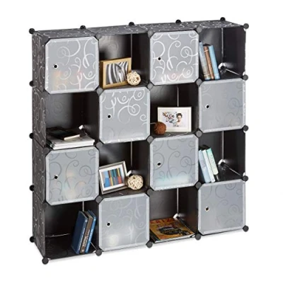 Imagen de Relaxdays Estantería Modular XXL con 16 Compartimentos, Plástico, Negro, 127x127x31,5 cm, Acero, 31.5x127x127 cm