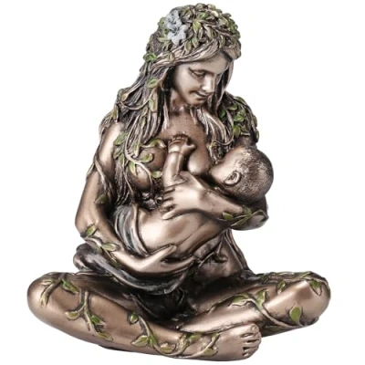 Imagen de Veronese Design Escultura en Miniatura de Resina Pintada a Mano con Acabado Bronce 4 3/8 Pulgadas la Madre Tierra Gaia Nurturing Baby