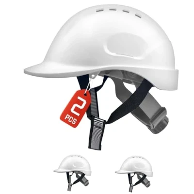 Imagen de Mustbau 2 Pack Casco Seguridad EN397, Obra Construcción con Correa de 6 Puntos, Diadema Ajustable 52 a 66cm Transpirable para Hombres, Mujeres Blanco