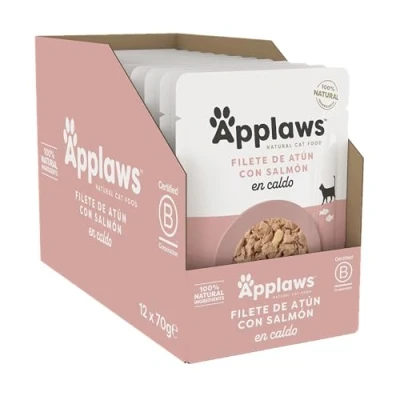 Imagen de Applaws 100% Natural Wet Cat Food, Tuna Fillet with Salmon in Broth Pack of 12 x 70g Pouch