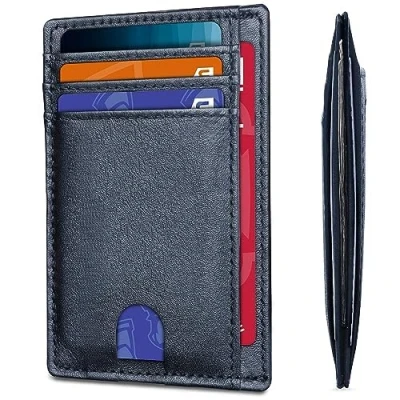 Imagen de Carteras minimalistas para hombre, azul, (Slim Blue), Cartera con bolsillo frontal