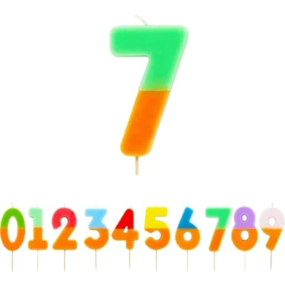 Imagen de Talking Tables Vela naranja y verde número 7 para tartas Decoración colorida de cumpleaños fiestas infantiles, niños 7, 17, niñas, aniversario, hito