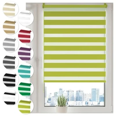 Imagen de Sonello Estor Enrollable de Doble Capa Noche y día 110cm x 130cm Oliva, Klemmfix sin taladrar, Tejido,Fácil Instalar Herramientas para Ventanas Puertas, Proteccion Solar,Stores
