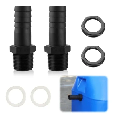 Imagen de Riisoyu Conector de Barril, 2 Unidades Paso Barril Lluvia del Tanque Plástico con Boquilla Manguera 25 mm para Depósito Lluvia, Tanques Agua, Cisternas