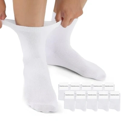 Imagen de Mowenti Calcetines Diabeticos Hombre Mujer Diabéticos ALGODÓN sin Costuras Goma hecho de Algodon Elástico Blanco 10 Pares 39 42