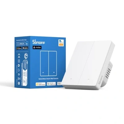Imagen de SONOFF M5 2C 80W (Matter) Interruptor de luz Inteligente, Pared Wi Fi Alexa, Interruptores eléctrica, 2 Canal, Compatible con Alexa and Google Home [Cable neutro requerido]