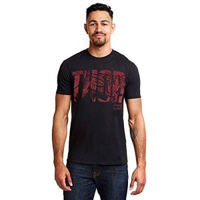 Imagen de Marvel Thor Text Camiseta, Negro (Black Blk), Large (Talla del Fabricante: Large) para Hombre