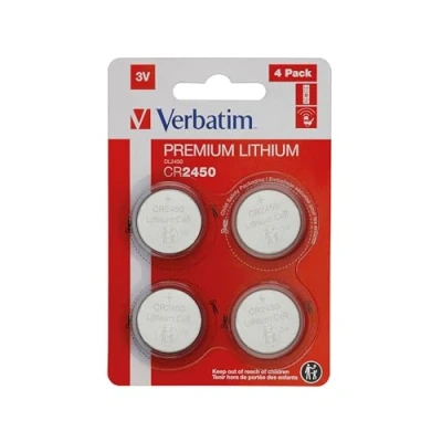 Imagen de VERBATIM Pila botón de Litio Premium CR2450 Pack 4 Pilas 3V 580mAh para Reloj, Llave Coche, Control Remoto, cámara, Juguetes y más