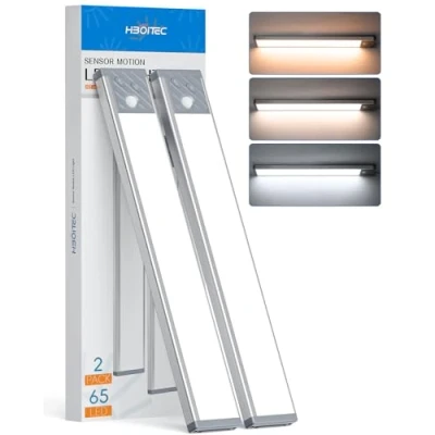 Imagen de HIBOITEC Luz Armario Sensor Movimiento, 2500mAh Recargable Luces Armarios con Sin Cable, Regulable Cocina Bajo Mueble para Cocina, Armario, Pasillo, Gabinete (3 Color Temperaturas, 33,5CM)