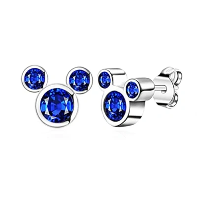 Imagen de Kaguyo aretes de Minnie Mouse, tuerca Mickey Mouse plata esterlina 925, amatista blanca, azul, rosa, circonio para mujeres y niñas, regalo cumpleaños (azul oscuro)