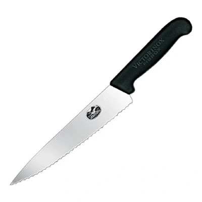 Imagen de Victorinox Fibrox Cuchillo de trinchar 22 cm con filo alveolado, antideslizante, fabricado en acero inoxidable, apto para el lavavajillas y color negro