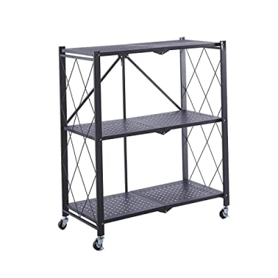 Imagen de CATTERHOUSE Estantería Metálica Plegable Kim 84 71,5x36x84 cm de Almacenaje Color Negro con Ruedas y 3 Baldas Soporta hasta 120 kg