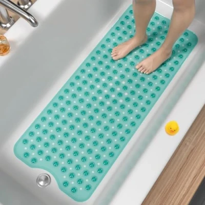Imagen de HITSLAM Alfombra de bañera Antideslizante, 101x40cm Extra Grande Ducha Antideslizante con Ventosa, Resistentes al Moho y Lavables a máquina baño, Verde