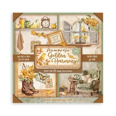 Imagen de Stamperia Scrapbook Paper Pad for Scrapbooks, Albums, Card Making, Bullet Journalling and More, Acid Free, Single Face, Perfect Hobbies, Crafts, Gifting (Golden Harmony) (30,5 x 30,5 cm)