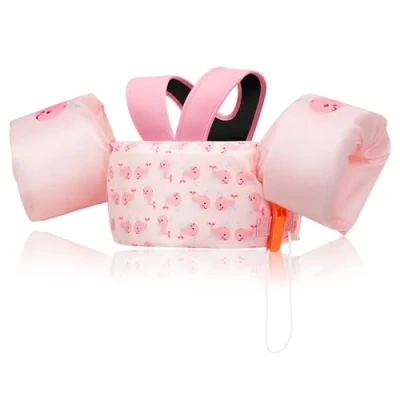 Imagen de MoKo Chaleco de Natación Ajustable para Niños 20 a 50 lbs, Manguitos Flotadores Doble Uso, Brazaletes Flotante con Silbato, Piscina, Ballena Rosa