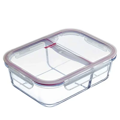 Imagen de Westmark Táper de vidrio, con 2 compartimentos separados y tapa clip, Capacidad llenado: 1380 ml, Hermético, Resistente al horno, Sin BPA, Vidrio/plástico/silicona, Transparente/rojo, 234522E1