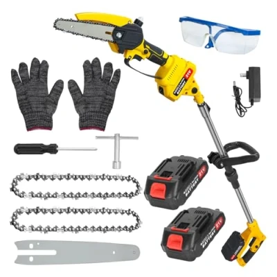 Imagen de gihusrzx sierra de poste inalámbrica 2 en 1 y mini motosierra, motosierra sin escobillas 6 pulgadas con baterías 1.5 Ah, alcance máximo 5.9 pies extensión