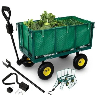 Imagen de Arebos Carretilla Jardin Carro de Transporte Mano 550 kg Plegable con Lona extraíble Llantas Acero rodamiento Bolas Incluye asa y Barra