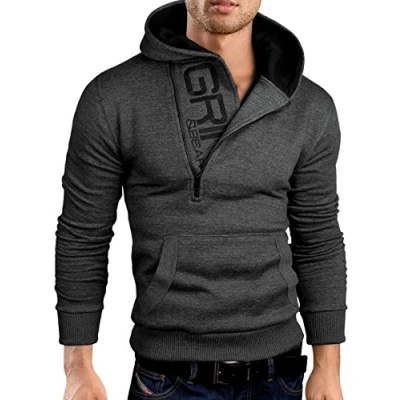 Imagen de Grin&amp;Bear Sudadera con Capucha, de Corte Ajustado, Media Cremallera, GEC401 Antracita Negro L