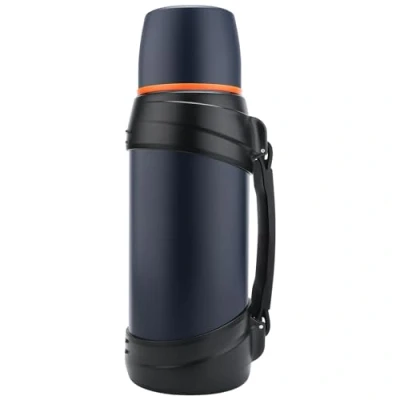 Imagen de Olerd termo de 2,0 l, acero inoxidable, con 2 vasos, aislamiento doble pared, botella agua para camping, 24 horas caliente y fría (azul oscuro)