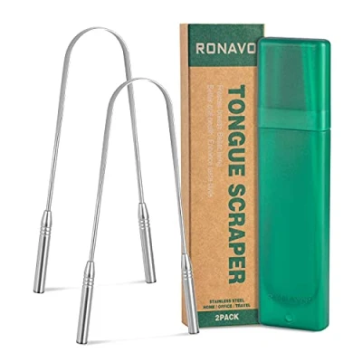 Imagen de Limpiador de lengua acero inoxidable Raspador para adultos curar mal aliento, Limpiadores más frescos en segundos (2 unidades) (U shaped scrape), RONAVO