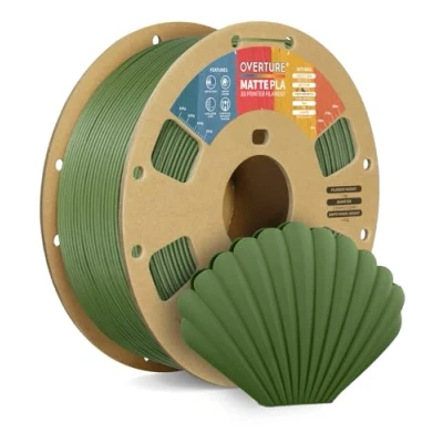 Imagen de OVERTURE Mate PLA Filamento de 1,75 mm, Rollo 1kg Bobina Cartón (2.2lbs), Precisión Dimensional +/ 0.02 mm(Verde Militar Mate)