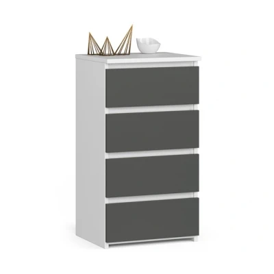 Imagen de AKORD Cajonero con 4 cajones Cómoda Alta Mueble Moderno para Sala de Estar, Comedor, Dormitorio, Entrada, baño Armario Infantil 35x40x74 cm Blanco &amp; Gris Grafito Frente