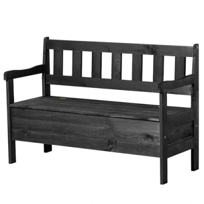 Imagen de KADAX banco de jardín, 120 x 47 81,5 cm, madera con espacio almacenamiento y respaldo, resistente a la intemperie para balcón (120 cm/antracita), K8817