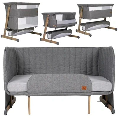 Imagen de Olmitos Cuna Bebe multifunción Colecho 4 en 1 Cama Infantil SOMNI evolutiva Minicuna Convertible y Parque de Juegos 2 Niveles Sofa Colchón viscoelástico 15cm con Barrera (Gris)