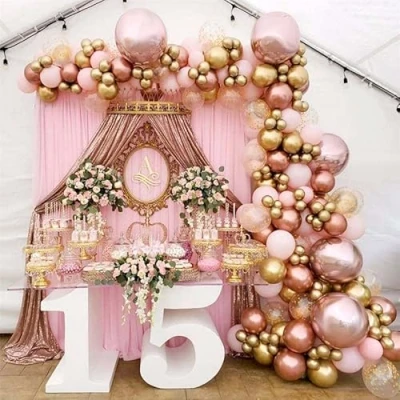Imagen de DUGEHO globos de color oro rosado, guirnalda cumpleaños, macarons, metal, para bodas, aniversarios, fiestas bebés