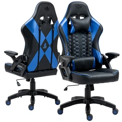 Imagen de KRAKEN CHAIRS Silla Gaming de Piel sintética Oficina Ergonómica Sillón Altura Ajustable giratoria Reposabrazos Cojín Lumbar Negro Azul