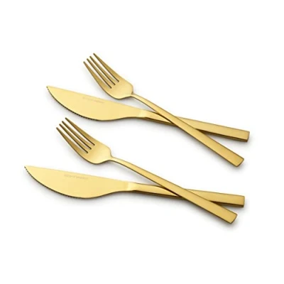Imagen de ECHTWERK set de cubiertos pizza, carne, cena 4 piezas para hasta 2 personas, Con cuchillos pizza y tenedores acero inoxidable, Gold Edition