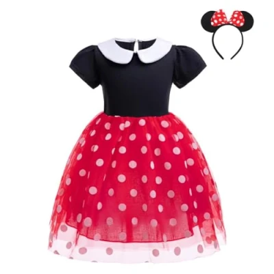 Imagen de Lito Angels Disfraz Vestido de Princesa Minnie Mouse con Aro Pelo Orejas Ratón para Bebe Niñas Talla 18 24 Meses, Lunares Rojo (Número Etiqueta 90)