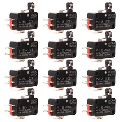 Imagen de Gebildet 12 Piezas V 155 1C25 Micro Interruptor Rotación 125VDC 0.6A, 3Pin Rodillo de Límite, Momentáneo Palanca Bisagra SPDT, Botón Pulsador Brazo Actuador