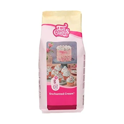 Imagen de FunCakes Preparado Crema Blanca Encantada, Muy Ligera y Esponjosa, Perfecta para Rellenar Cubrir Pasteles o Como Cobertura Cupcakes, Halal. 900 g