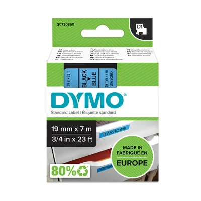 Imagen de DYMO D1 etiquetas auténticas, impresión negra sobre fondo azul, 19 mm נ7 m, autoadhesivas para etiquetadoras LabelManager