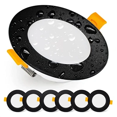 Imagen de EMOS Downlight LED techo Empotrable 5 Watt / 500 Lumen Focos impermeable IP54 para uso exterior e interior, blanca neutro 4000k Juego de 6 Ojos Buey ultraplano, redondo, negro