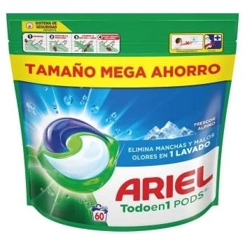 Imagen de ARIEL PODS Todo en 1 Detergente Lavadora Liquido 60 Capsulas/Pastillas, Jabon Frescor Alpino, 5 Acciones para una Limpieza Brillante Frio