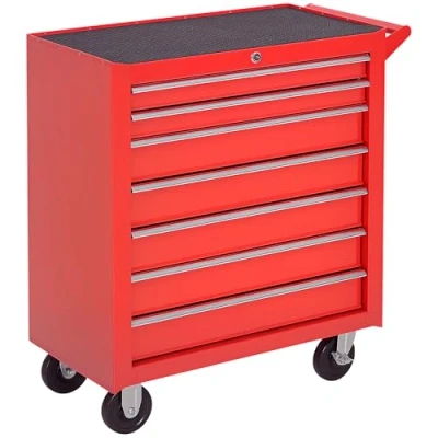Imagen de DURHAND Carro de Herramientas con 7 Cajones Caja Taller Cerradura Tipo Mueble Almacenamiento para Garaje y Hogar Chapa Acero Ruedas 69x33x77.2cm Rojo