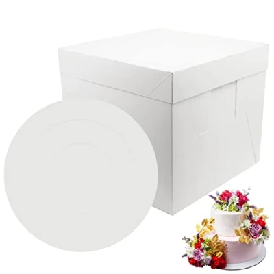 Imagen de PHULWEL 2 cajas para tartas con tabla escalonadas, cartón blanco tartas, recipientes desechables 30 x 25,4 cm