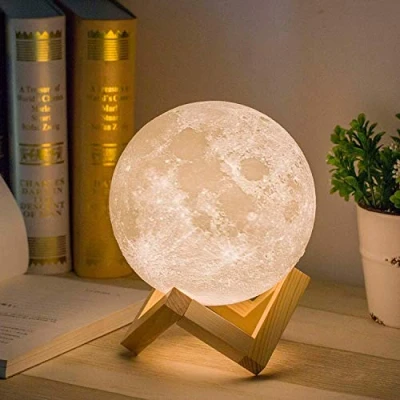 Imagen de Mydethun luna luz de la lámpara nocturna para niños regalo las mujeres USB carga y control táctil brillo dos tono cálido blanco frío Lunar(15cm)