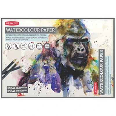 Imagen de Derwent A3 Cuaderno con Papel de Acuarela para Dibujar, 12 Hojas, Libre Ácidos, Ideal lápices solubles al agua, Calidad Profesional, 2301971