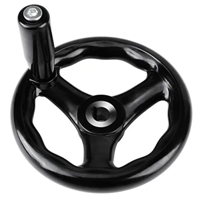 Imagen de Fafeicy rueda de mano 3 radios, fresado redonda plástico negro 12 * 125 mm, con mango giratorio, para fresadora torno