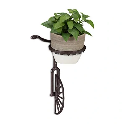 Imagen de Relaxdays Soporte Macetas Pared con Forma de Bicicleta, Hierro Fundido, Marrón Oscuro, Ø 13 cm