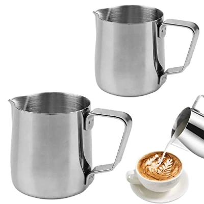 Imagen de 2 Piezas Jarra de Leche Acero Inoxidable, Espuma Jarra, Inoxidable Café Leche, Taza Café, para Cappuccino Macchiato y Latte Art (200ml / 350ml)