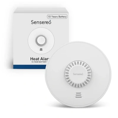 Imagen de Sensereo Alarma de calor independiente 10 años, detector para hogares y oficina, batería sellada años con paquete instalación incluido, cumple la norma BS 5446 2:2003