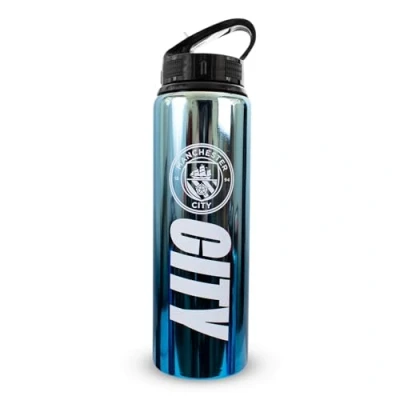 Imagen de Hy Pro Botella de aluminio UV con licencia oficial del Manchester City F.C 750 ml, popote plegable integrado, acabado neocromático, a prueba fugas, ligera, sin BPA, Man City, color azul